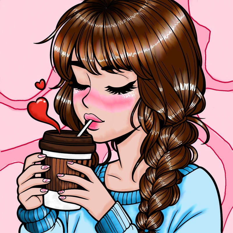 realistic girl drinking coffee
