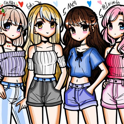 teen manga girls group of 4