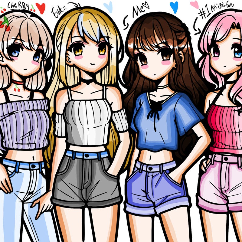 teen manga girls group of 4
