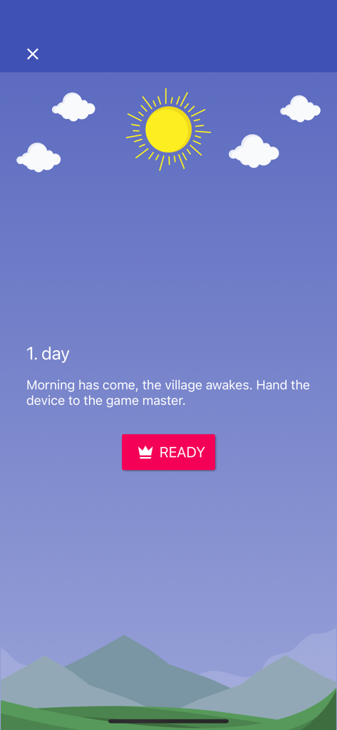 Morning transition screen in the Wolvesville Classic app during the day phase