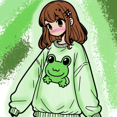 girl wearing frogging sweatshirt