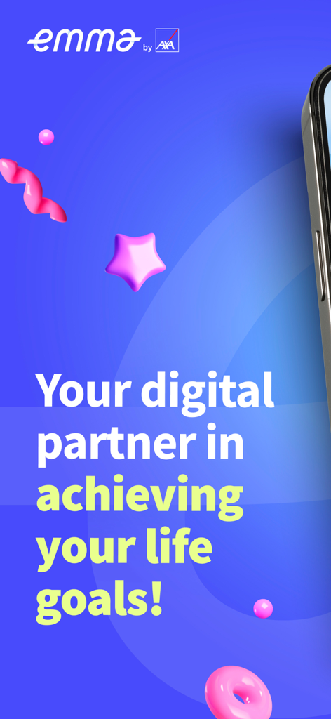 Emma by AXA PH - Emma by AXA PH app promotional screen with the tagline Your digital partner in achieving your life goals