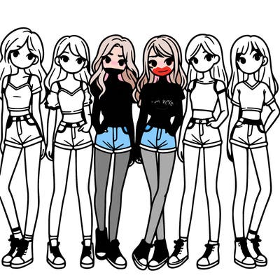 a group of girls wearing crop tops and shorts