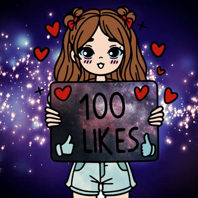 girl holding a sign saying 100 likes