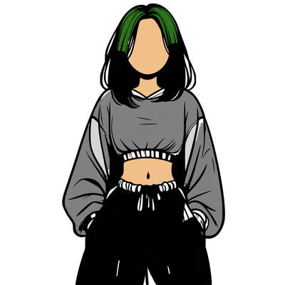 realistic girl faceless with baggy pants and a crop top