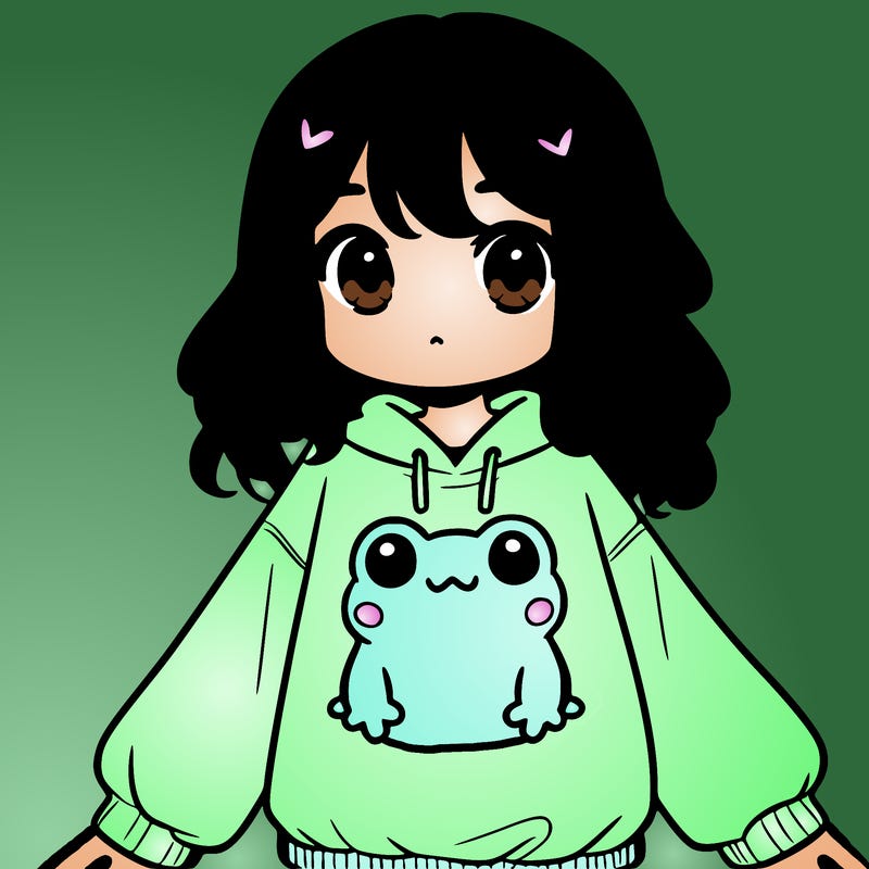 girl wearing frogging sweatshirt