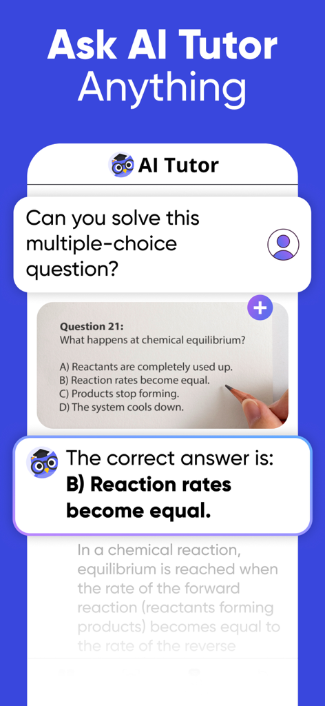 Nerd AI - Math Problem Solver - Interfaz de la aplicación Nerd AI que muestra un tutor de IA resolviendo una pregunta de química de opción múltiple