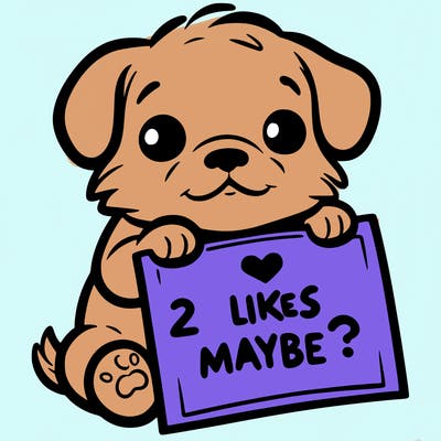 a puppy holding a sign that says 2 likes maybe?