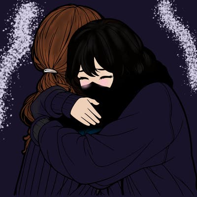 2 hug girls realistic