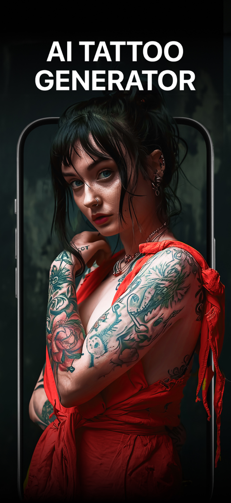 AI Tattoo Maker & Generator - A realistic preview of tattoos generated by the AI Tattoo Maker and Generator app displayed on a woman