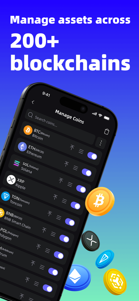 SafePal App-Oberfläche, die mehrere Kryptowährungs-Assets auf über 200 Blockchains anzeigt