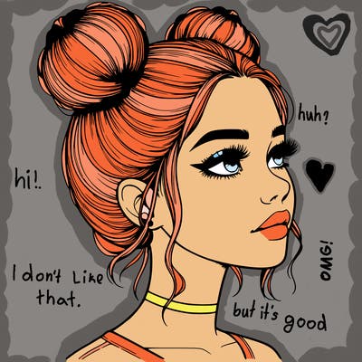 realistic girl with buns on the top of her head