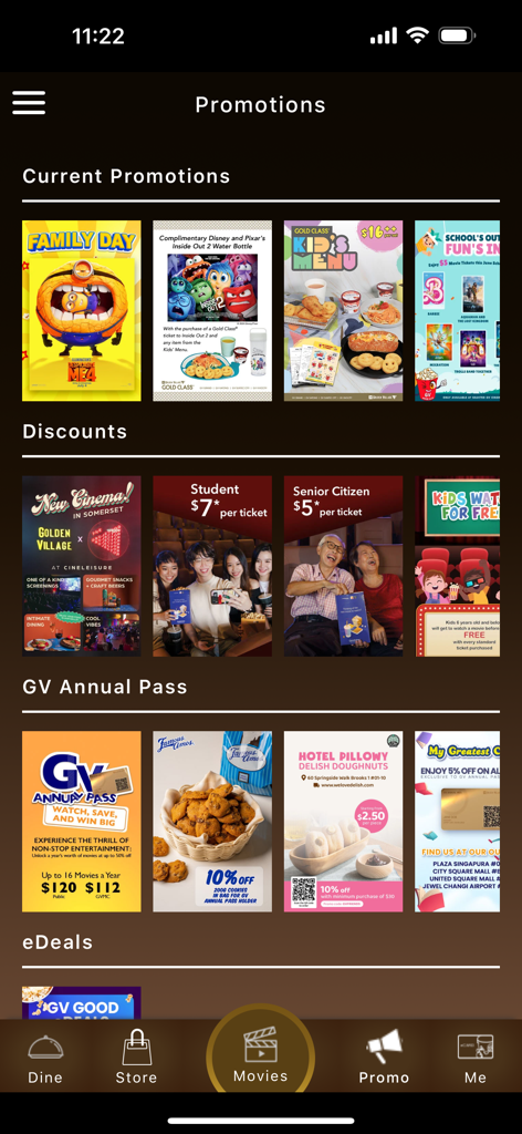 iGV - Promotions screen of the iGV app showing current movie deals and ticket discounts