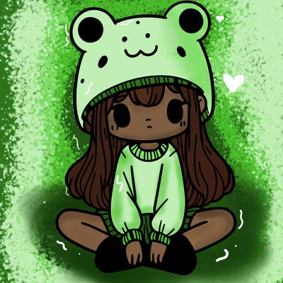 a girl wearing a frog hat and some frog socks