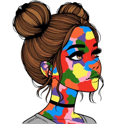 realistic girl with buns on the top of her head