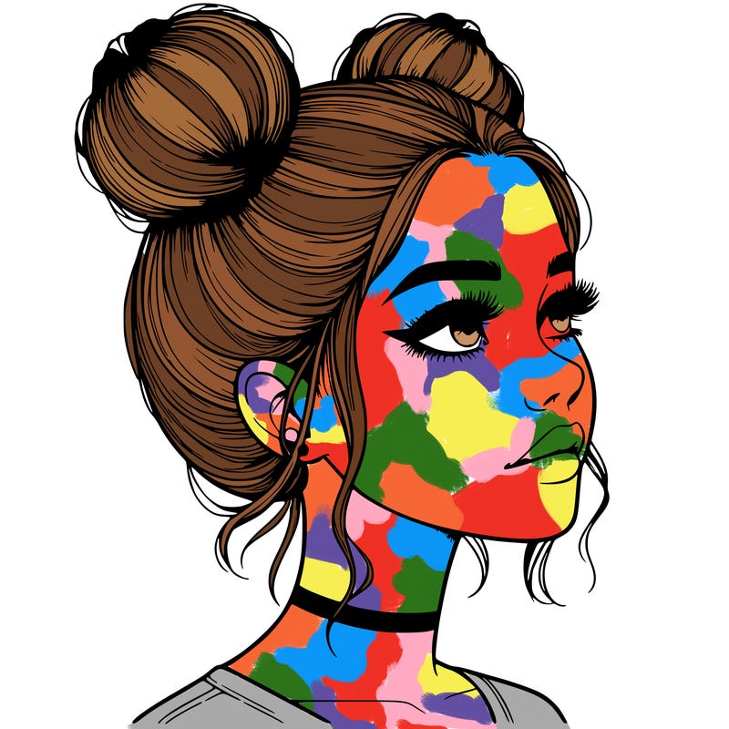 realistic girl with buns on the top of her head