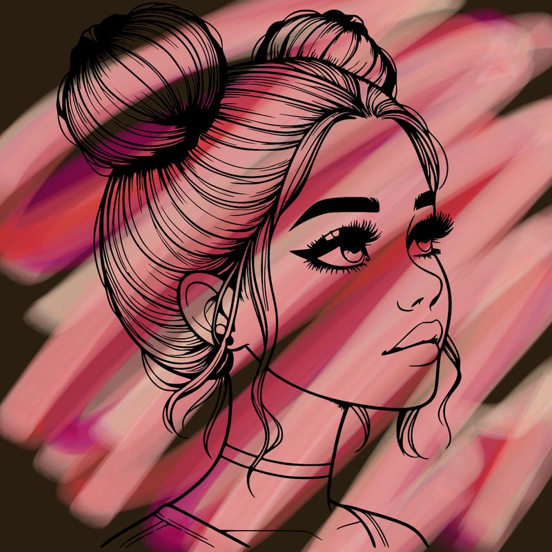 realistic girl with buns on the top of her head