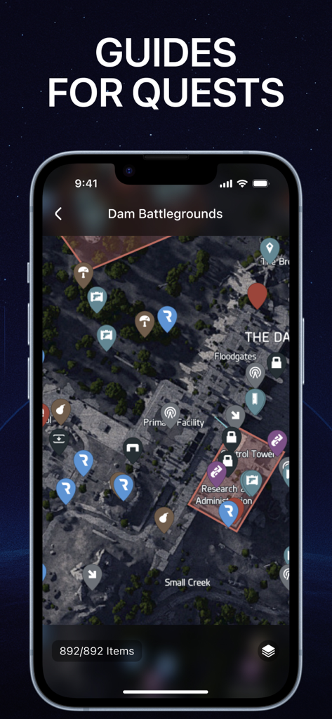 Tactical map with quest markers for Arc Raiders