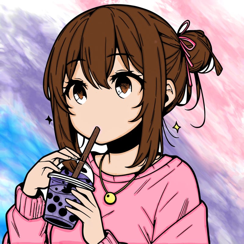 manga character drinking boba