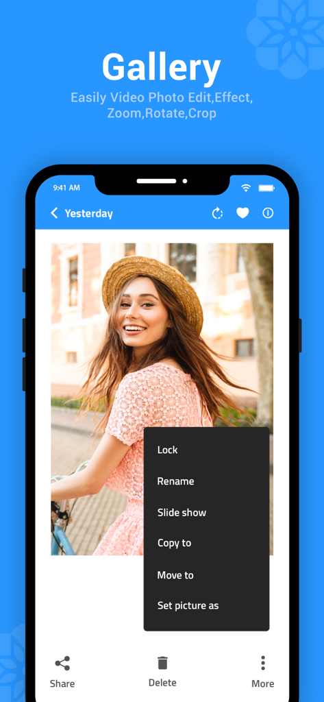 Smartphone screen of Gallery Lock app showing options to lock and manage private photos