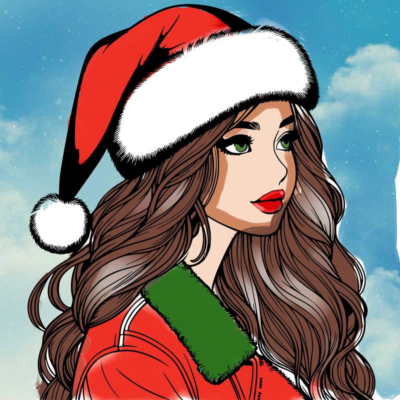 realistic girl in santa hat