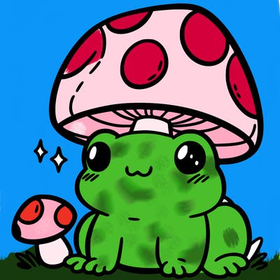 a cute frog with a mushroom hat