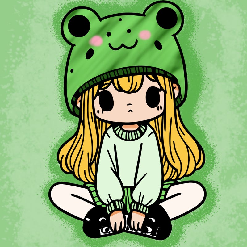 a girl wearing a frog hat and some frog socks