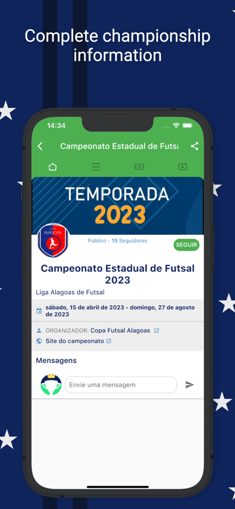 Easy Tournament app interface showing detailed sports championship information and schedule