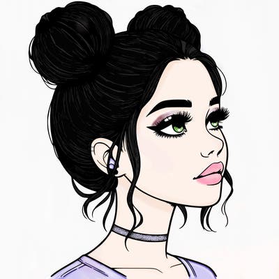 realistic girl with buns on the top of her head