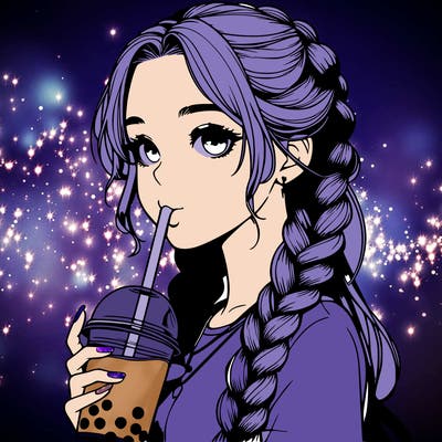 realistic girl with braided hair drinking boba