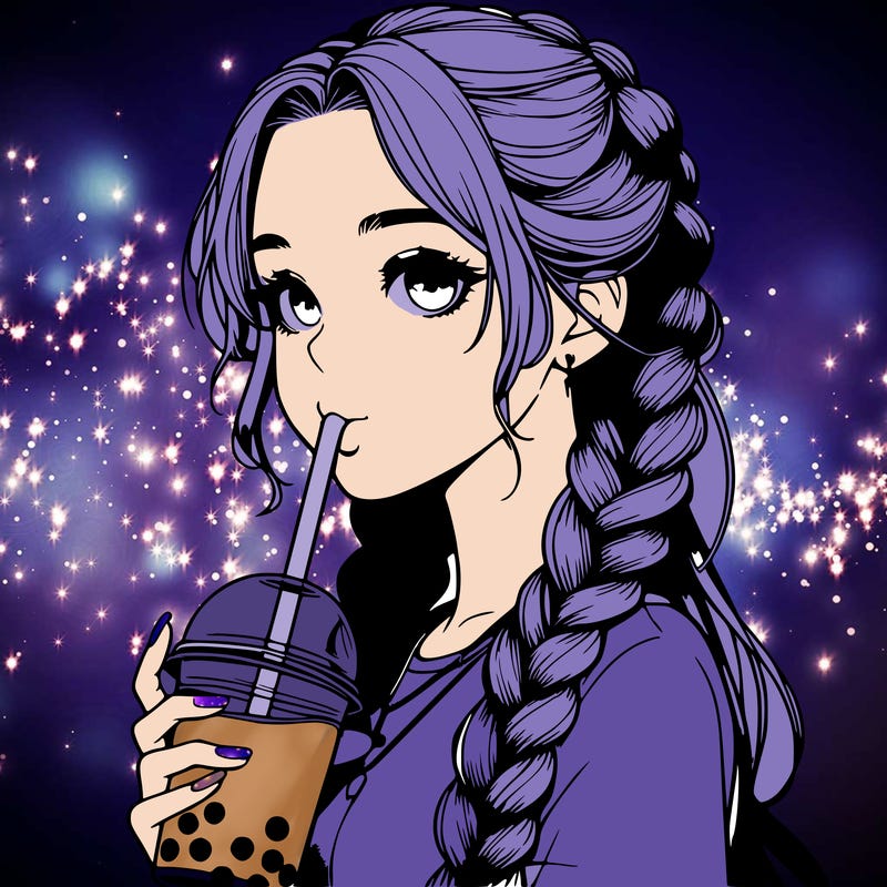 realistic girl with braided hair drinking boba