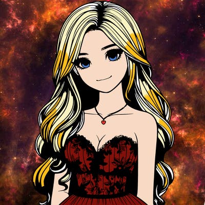 realistic girl with long hair and pretty prom dress