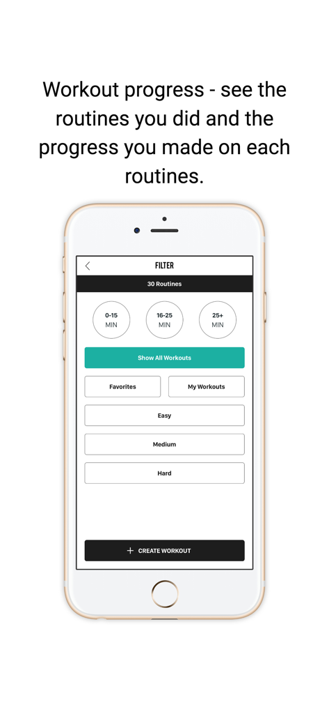 Calisthenics Workout Routines - Mobile app interface showing filters for calisthenics routines by duration and difficulty levels