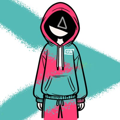 faceless girl in a tracksuit with a hood on and no hair