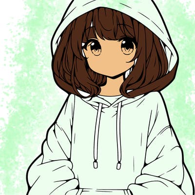 anime girl wearing an oversized hoodie