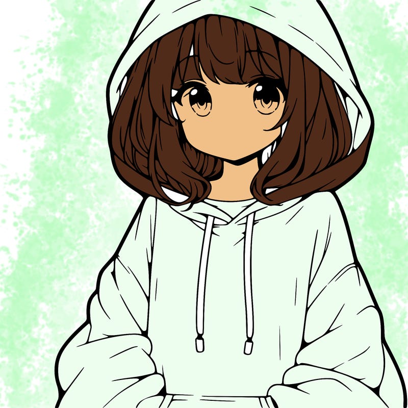 anime girl wearing an oversized hoodie