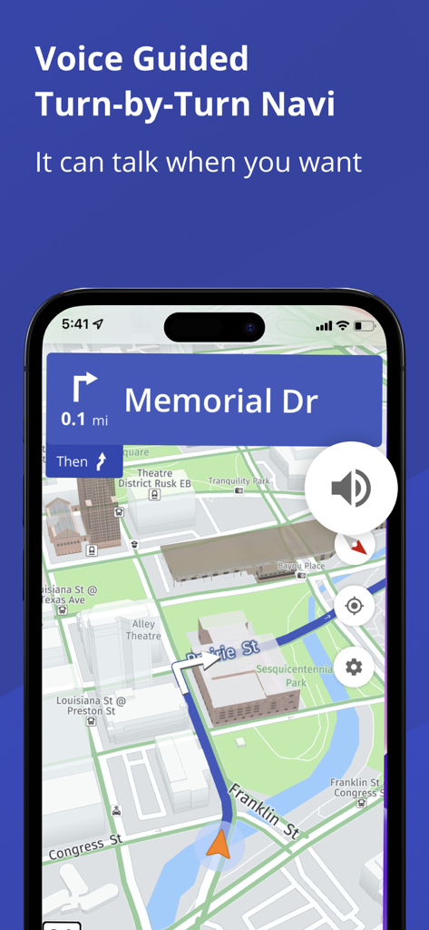 Route4Trucks - Truck GPS App - Interface of Route4Trucks app displaying voice guided turn by turn navigation on a city map