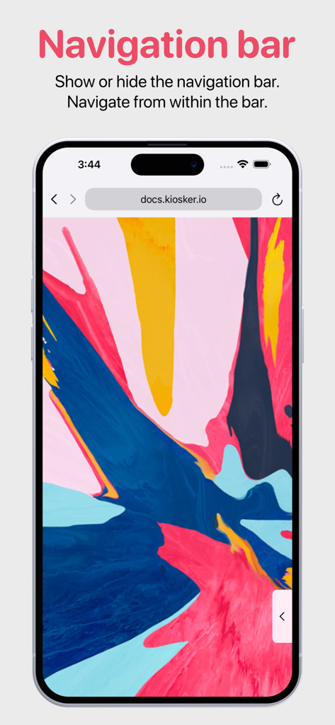 Uno screenshot che dimostra la barra di navigazione personalizzabile nell'app Kiosker su un iPhone
