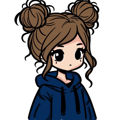 a girl with a long sleeve hoodie like a high schooler with two messy buns on the hair