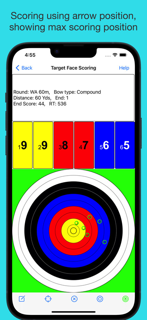 ArcheryLink - ArcheryLink app interface for digital target face scoring and arrow impact tracking