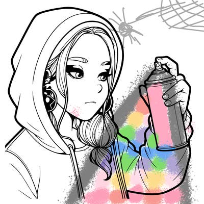 a realistic girl, spray painting