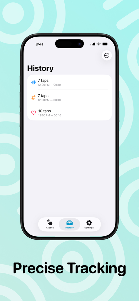 History screen of the DDK app showing past speech and heart rate assessments.