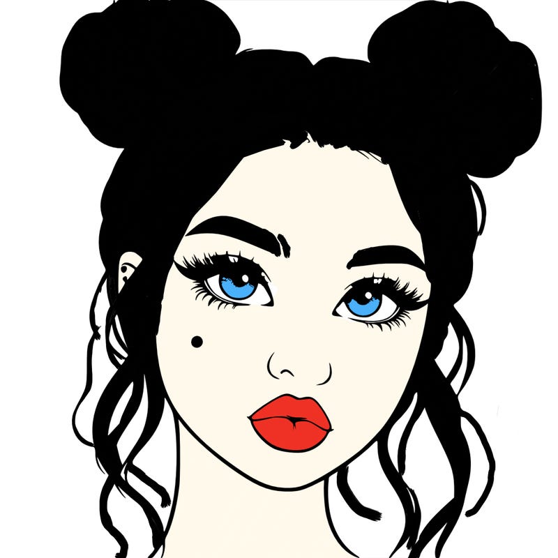 realistic girl with two buns on her hair and lips