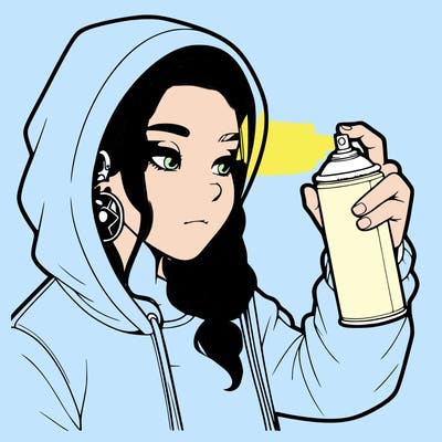a realistic girl, spray painting