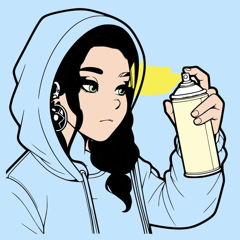 a realistic girl, spray painting