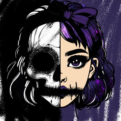 realistic girl with half skull mask