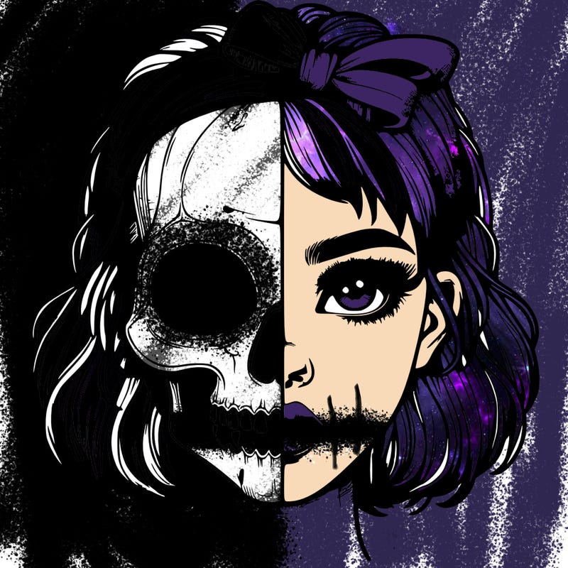 realistic girl with half skull mask