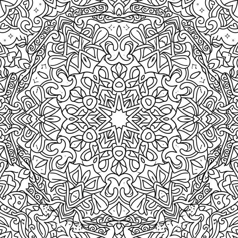 Unleash your inner artist with this captivating kaleidoscope pattern coloring page, featuring an intricate radial design. Perfect for adults and teens seeking a detailed and symmetrical challenge to bring to life with color.