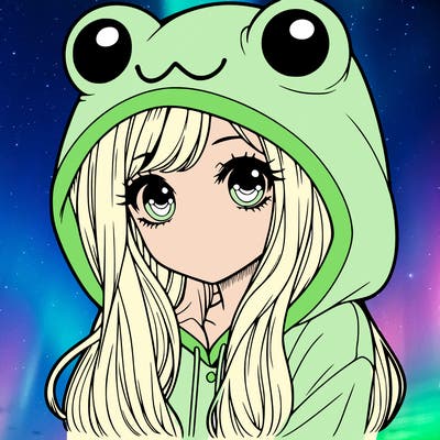 a pretty girl wearing a frog hoodie portrait with long hair