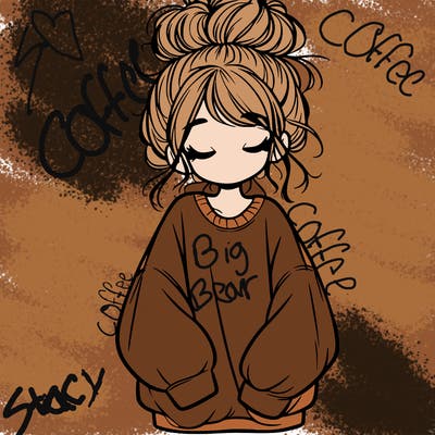 girl with baggy sweatshirt and messy bun